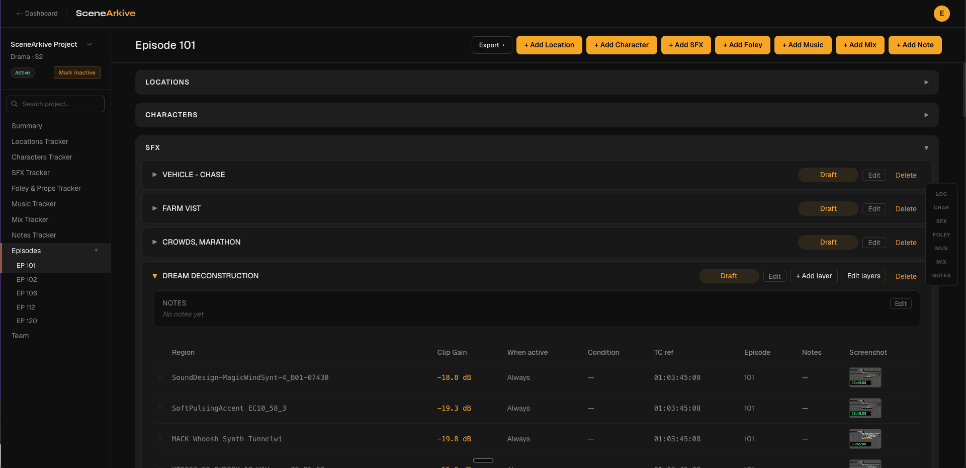 Episode View — full episode across all trackers